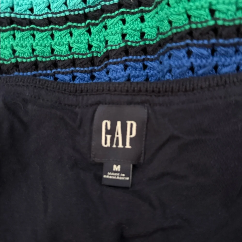GAP Crochet Blue and Green Striped Mini Dress Preppy Bohemian Indie Bodycon - Picture 3 of 8